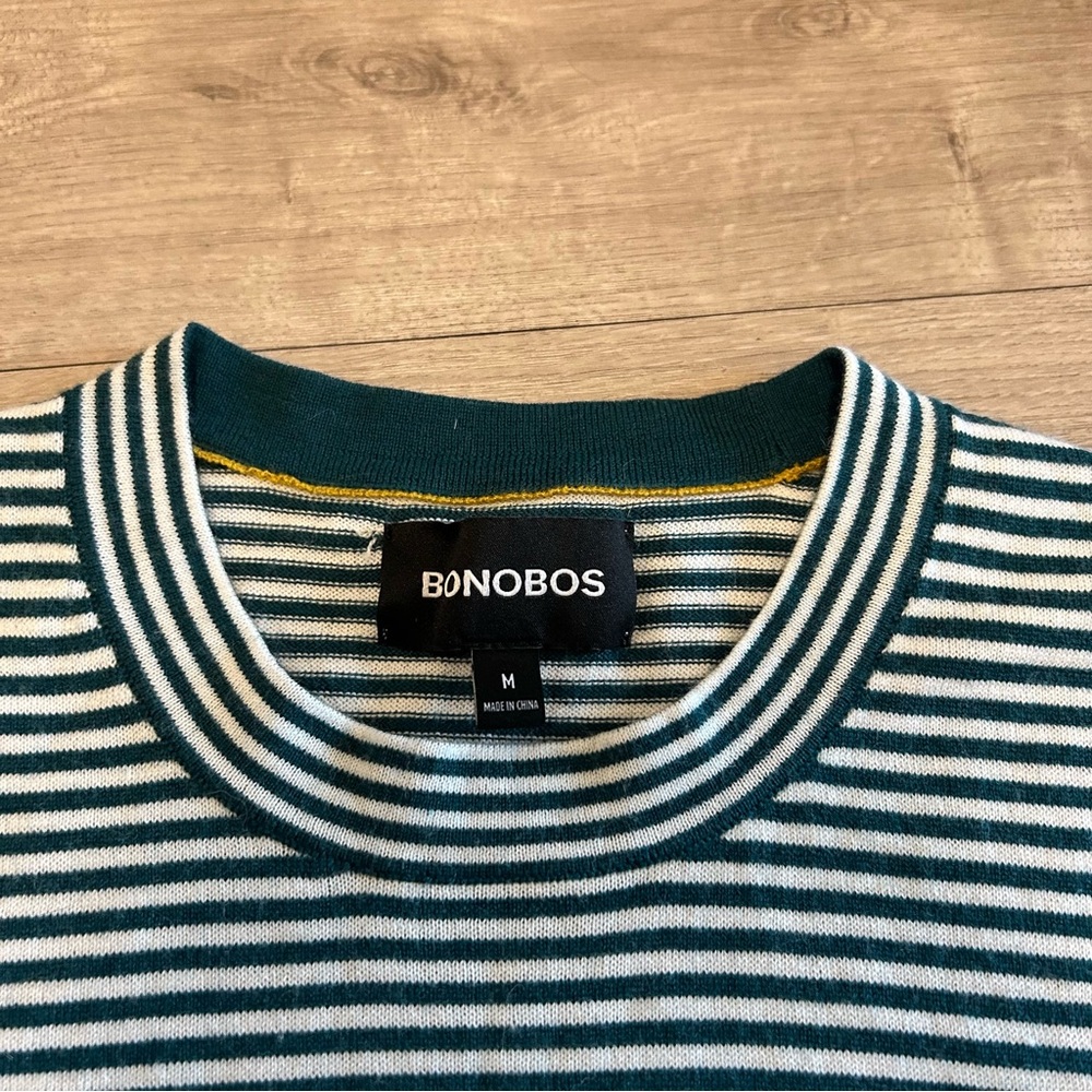 Bonobos Green and White Striped Long Sleeve Tee - Picture 2 of 3